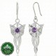 Official Arwen Evenstar drop earrings in solid 925 sterling silver with claw-set pear-cut stone, 30mm shepherd hook fitting, Art Nouveau star-and-flower design, New Line Productions licensed Lord of the Rings jewellery