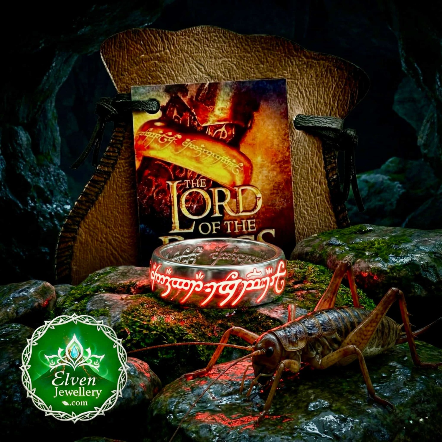 Official Lord of the Rings One Ring in solid 925 sterling silver with red UV-reactive fire script inscription, glows deep red under black light, 6mm Comfort Curve profile, made to order in New Zealand, New Line Productions licensed