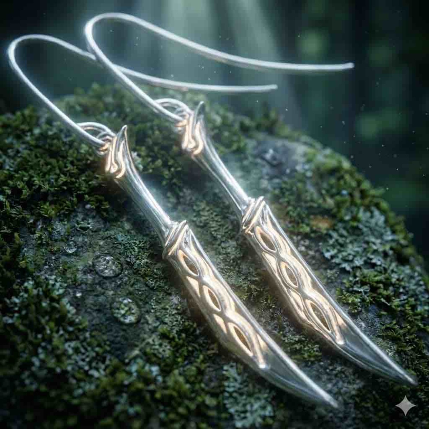 Official Hobbit Tauriel Dagger Earrings in solid 925 sterling silver, 36mm drop, modelled on Tauriel's daggers from The Desolation of Smaug, New Line Productions licensed, made in New Zealand