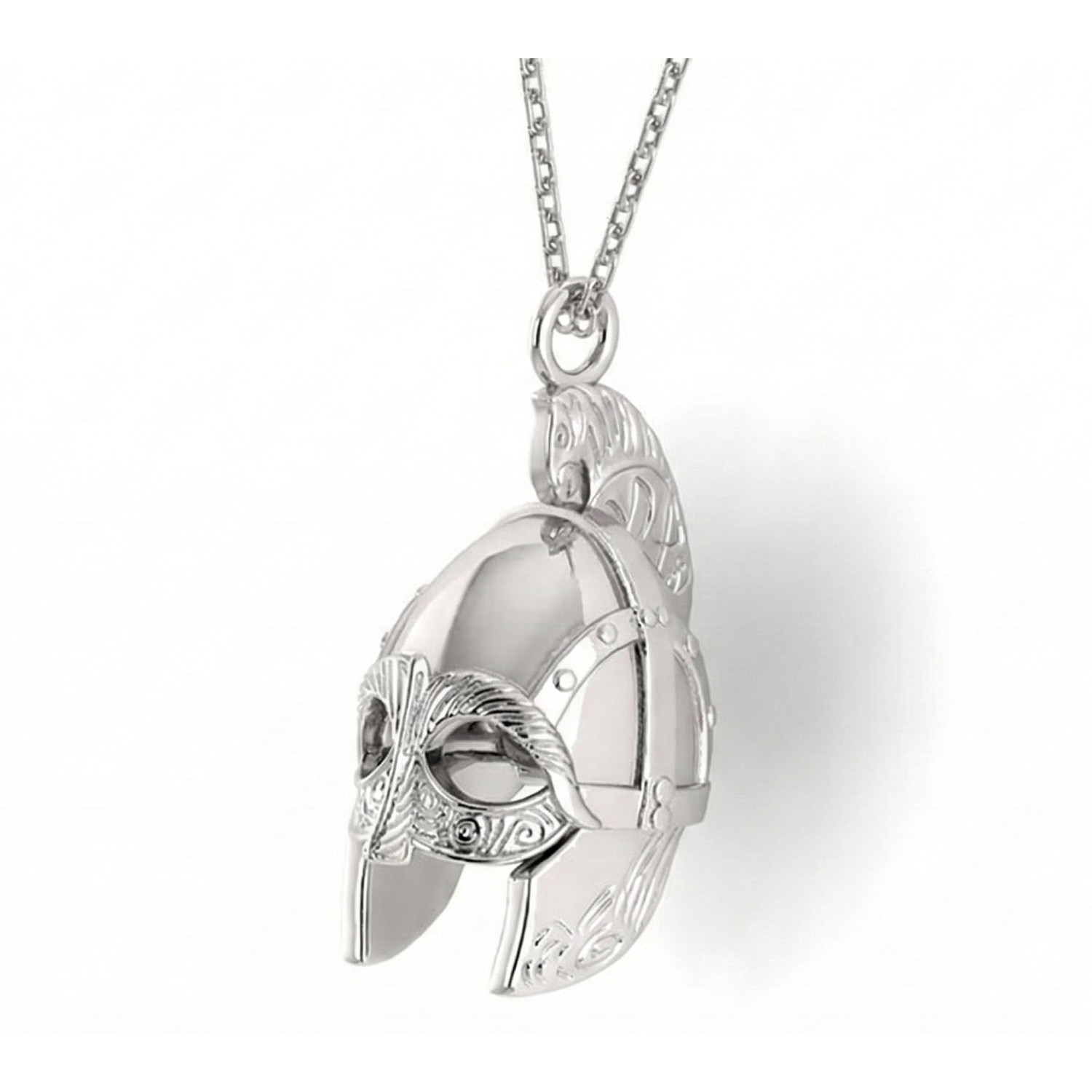 Official Lord of the Rings Rohan Helmet Pendant in solid 925 sterling silver, horse-crest motif with Rohirric Royal Guard scrollwork engraving, New Line Productions 