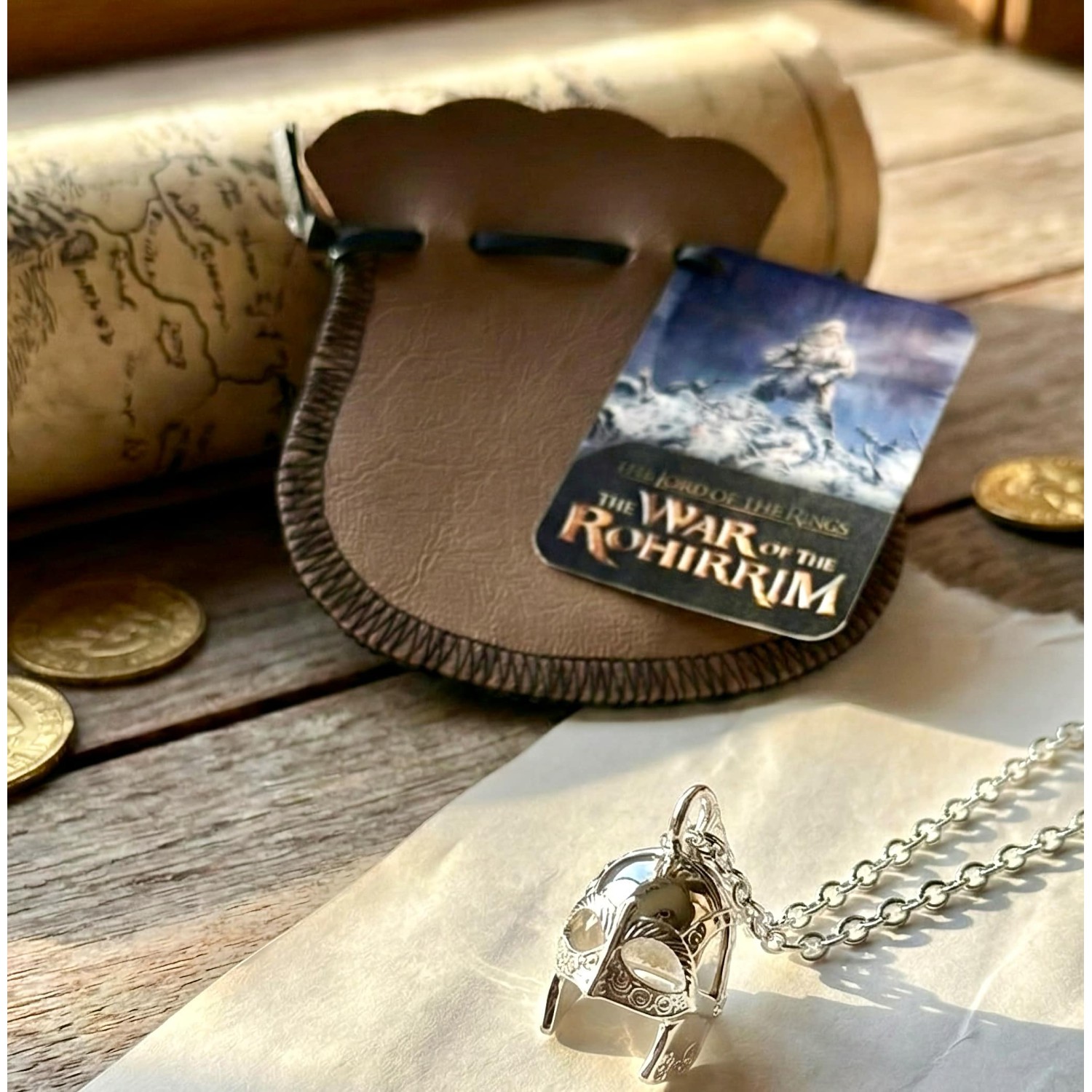 Official Lord of the Rings Rohan Helmet Pendant in solid 925 sterling silver, horse-crest motif with Rohirric Royal Guard scrollwork engraving, New Line Productions 