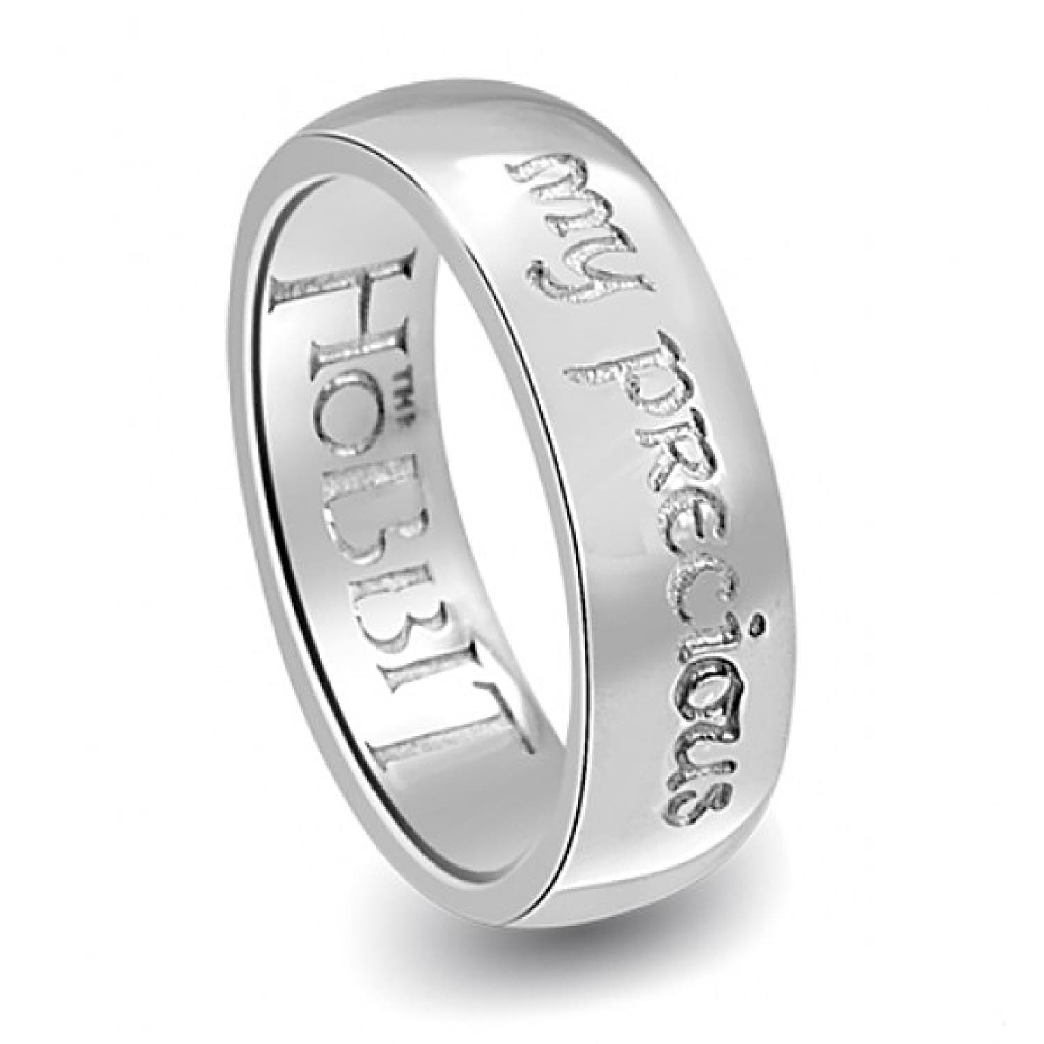 Official Hobbit My Precious Ring in solid 925 sterling silver, My Precious engraved outside, Official Hobbit logo inside, 6mm comfort-fit band, New Line Productions licensed, made in New Zealand