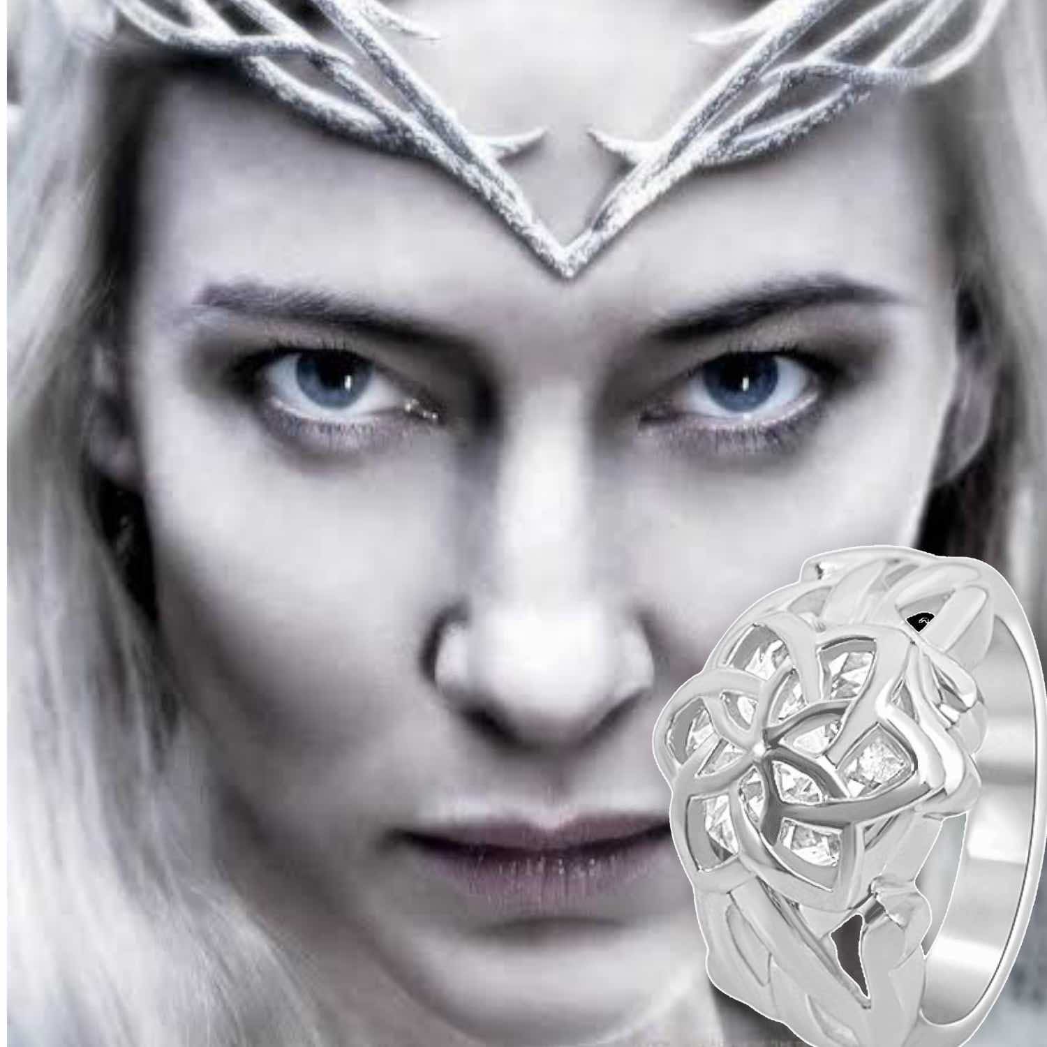 Get the Authentic and Official Galadriel's Nenya Water Ring and Flower Pendant Combo - a Must-Have for Any Lord of the Rings Fan