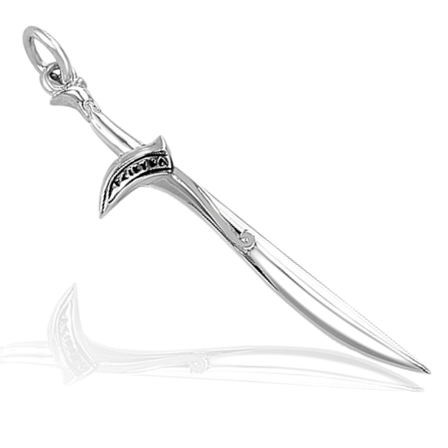 Official Orcrist Sword Pendant Sterling Silver Hobbit Goblin-Cleaver Official Orcrist Goblin-Cleaver sword pendant in solid 925 sterling silver, 60mm, Thorin Oakenshield's Gondolin blade from The Hobbit, New Line Productions licensed, made in New Zealand